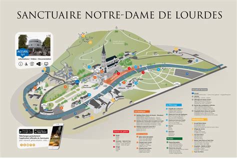 Mappa del Santuario di Lourdes con indicazione dei punti di interesse