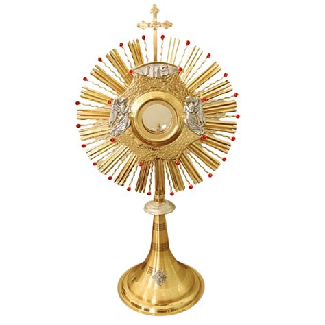 Rappresentazione artistica del Santissimo Sacramento esposto in un ostensorio, con fedeli in preghiera