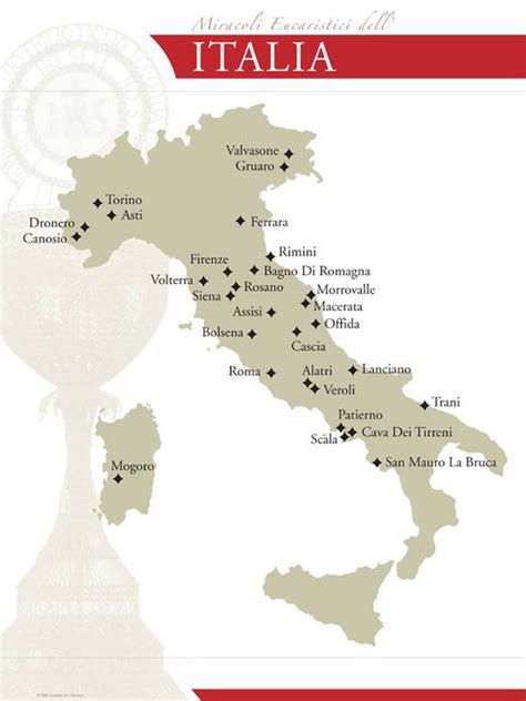 Mappa mondiale che indica i luoghi di miracoli eucaristici