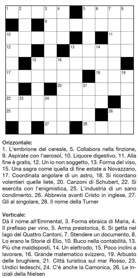 Una griglia di cruciverba con alcune definizioni evidenziate