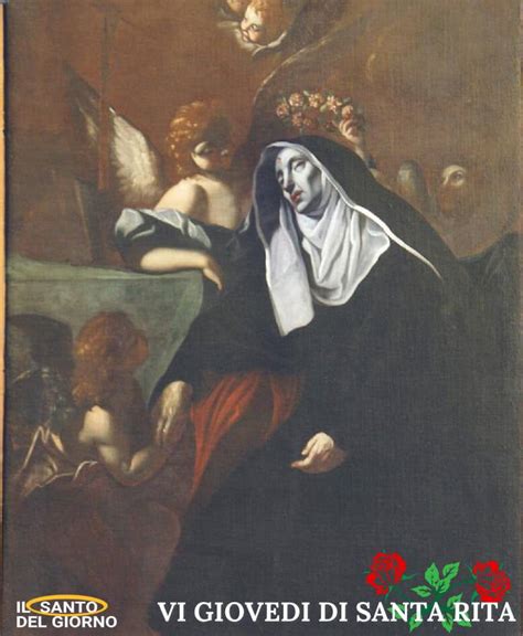 affresco o icona di Santa Rita che entra miracolosamente nel monastero, aiutata dai santi