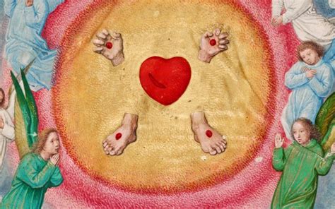 illustrazione medievale delle piaghe di Cristo con il cuore stilizzato