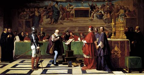 Rappresentazione storica del processo di Galileo Galilei davanti all'Inquisizione.