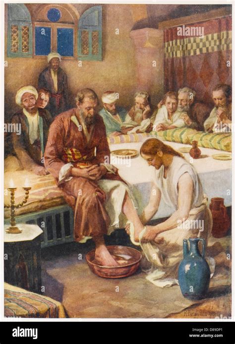 Illustrazione di Cristo che lava i piedi ai discepoli, a simboleggiare l'umiltà.