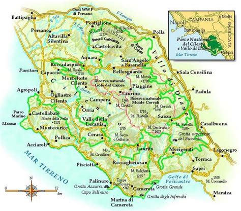Mappa della regione del Cilento con evidenziate le principali stazioni ferroviarie