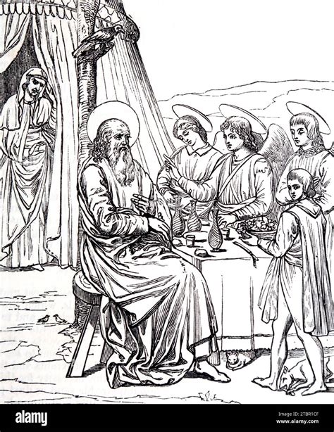 illustrazione di Abramo che accoglie i tre uomini alla sua tenda