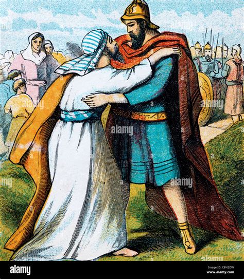 Illustrazione storica o iconografica dell'incontro tra Esaù e Giacobbe e dello scambio della primogenitura.
