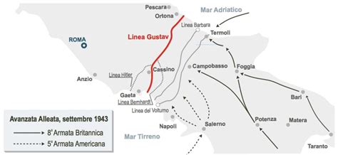 Mappa strategica della Linea Gustav nel 1944
