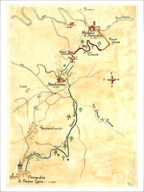 Mappa del sentiero devozionale con le 14 cappelle e gli archi trionfali
