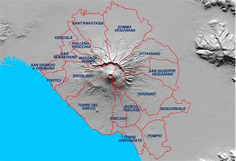 Mappa dell'area vesuviana con indicazione dei siti archeologici di Pompei ed Ercolano e dei collegamenti principali