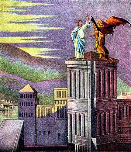 Gesù sul pinnacolo del tempio, mentre il diavolo gli suggerisce di gettarsi