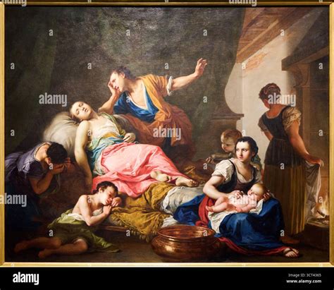 Raffigurazione artistica della nascita di Beniamino, con Rachele in punto di morte che lo chiama Ben-Oni e Giacobbe che lo rinomina Beniamino.