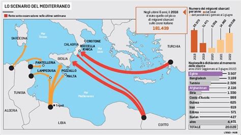 Mappa che illustra le rotte migratorie nel Mar Mediterraneo.