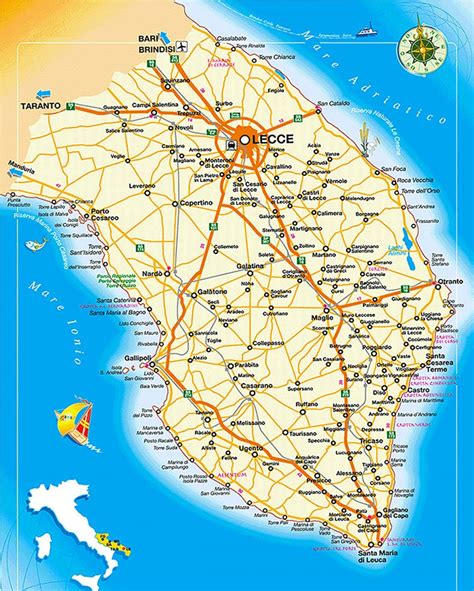 Mappa del Salento con indicazione di Miggiano e Santa Maria di Leuca come luoghi di fondazione dell'Istituto