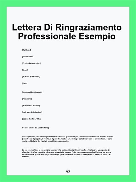 Schema grafico che suggerisce la struttura di una lettera di ringraziamento: saluto, riconoscimento del servizio, impatto personale, augurio finale.