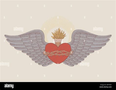 Illustrazione schematica di un cuore con fiamme (Cuore di Cristo)