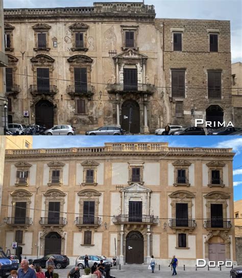 Foto prima e dopo il restauro di una parte della facciata della Basilica della Salute