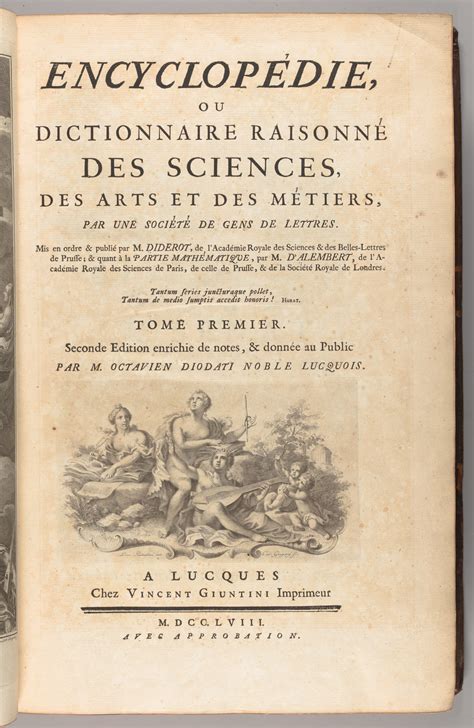 Encyclopedie, ou Dictionnaire raisonne des sciences, des arts et des metiers, par une societe de gens de lettres. A Livourne: de l’Imprimerie des editeurs, 1770