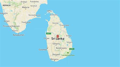 Mappa dello Sri Lanka con evidenza del luogo di origine di Weerappulige Nissanka