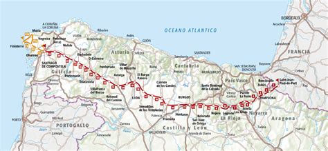 Mappa del percorso del Cammino di Santiago con indicazioni delle tappe principali
