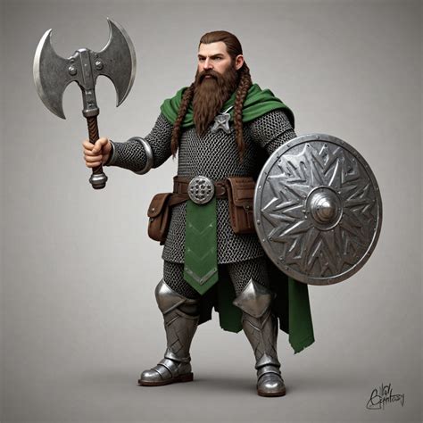Illustrazione di un guerriero norreno armato di scudo e ascia, in stile fantasy