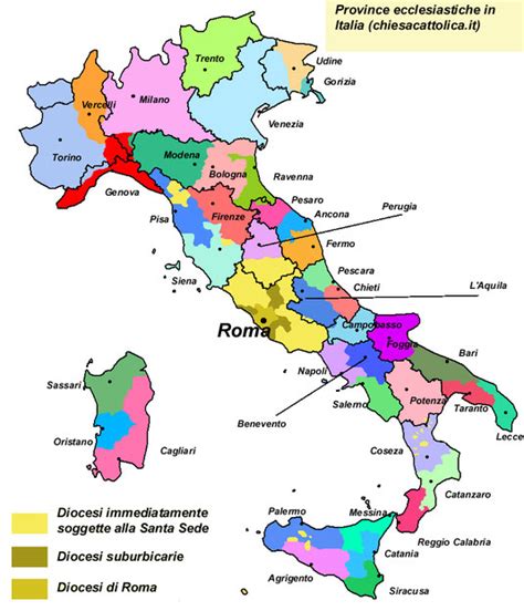 Mappa delle diocesi italiane, con particolare focus sulla Sicilia