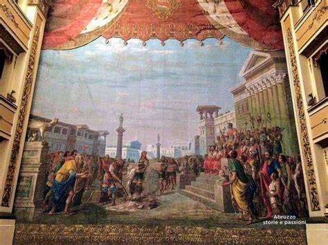 Dettaglio del sipario del Teatro Piceno di Atri raffigurante l'imperatore Adriano.