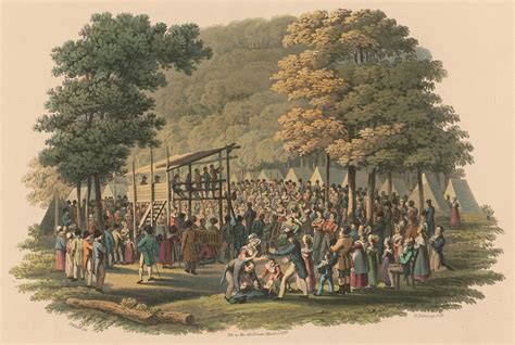 Illustrazione storica di un raduno (camp meeting) del movimento della Santità
