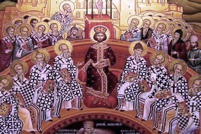 Scena del Concilio di Nicea o illustrazione della Trinità