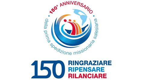 Logo ufficiale del 150° anniversario della prima spedizione missionaria FMA con spiegazione degli elementi
