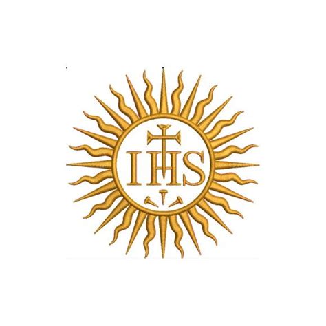Illustrazione del monogramma IHS con raggi, circondato da decorazioni natalizie e primaverili