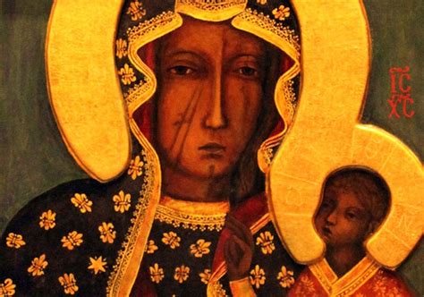 Primo piano dell'icona della Madonna Nera di Częstochowa