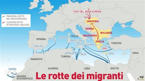Infografica sulle rotte migratorie nel Mediterraneo e i luoghi di detenzione