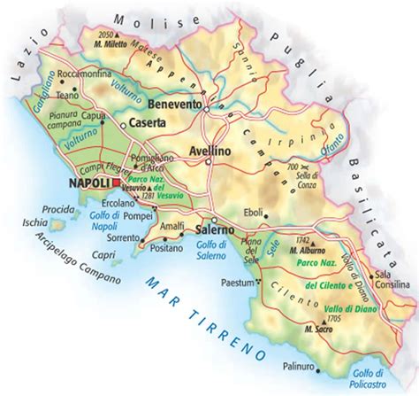 Mappa ferroviaria della Campania con evidenziati i collegamenti tra Santa Maria Capua Vetere e Benevento