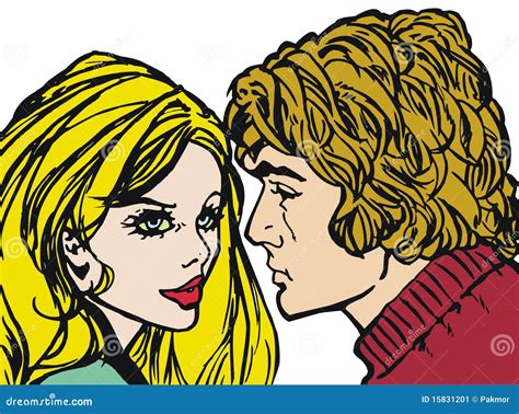 illustrazione di una coppia di giovani in stile anni '70, in un momento di intensa emozione