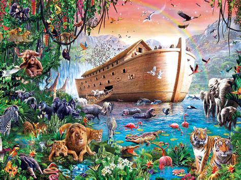 Rappresentazione dell'Arca di Noè con animali in fila
