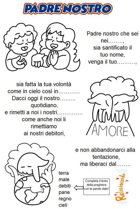 Cartellone grande e colorato sul Padre Nostro con disegni fatti dai bambini