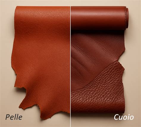 Schema che mostra le diverse tipologie di pellami (pelle liscia, vernice, scamosciato) e il loro uso ideale