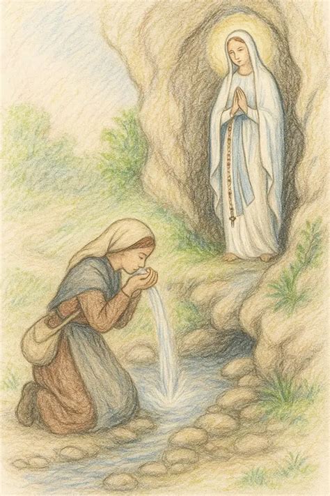 Rappresentazione dei gesti di Bernadette alla Grotta