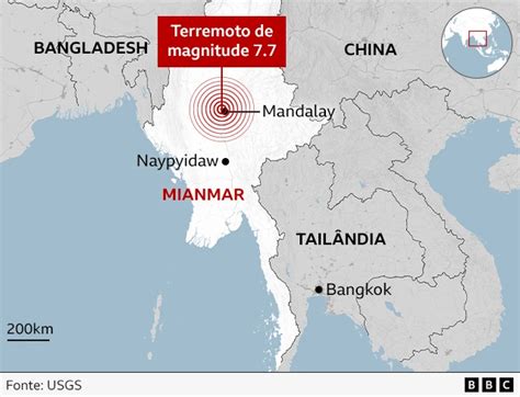 Mappa del Myanmar che evidenzia l'epicentro del terremoto e l'area di Mandalay/Sagaing