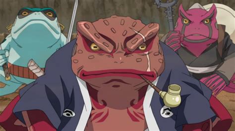 Ritratto di Jiraiya, l'Eremita dei Rospi, con i simboli del Monte Myoboku