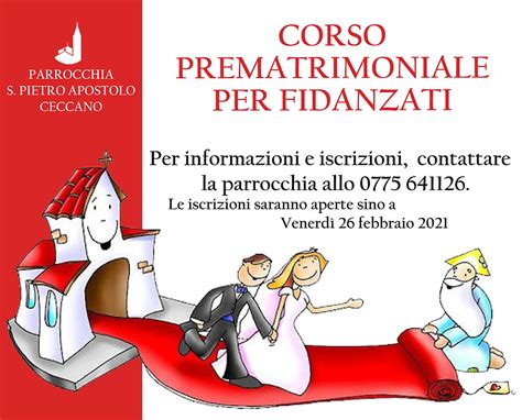 schema del percorso di preparazione: corso prematrimoniale, esame dei fidanzati, pratiche civili e religiose
