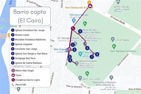Mappa del Cairo Copto con evidenziate le chiese principali