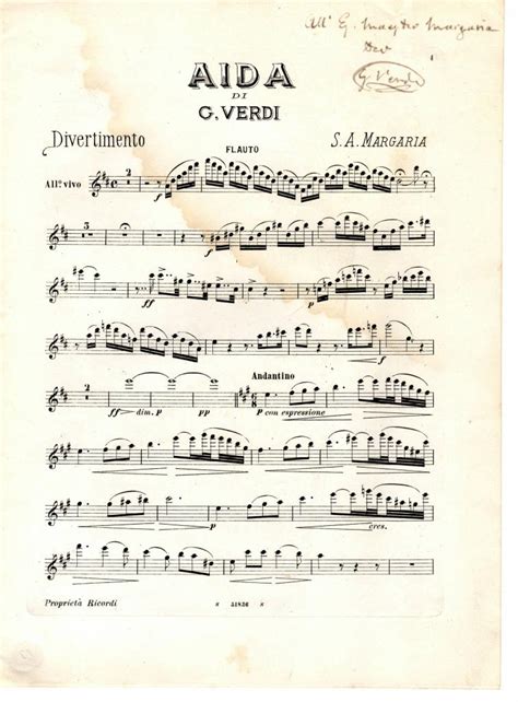 Facsimile di spartito musicale autografo di Giuseppe Verdi