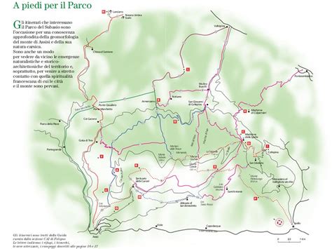 Mappa del Parco del Monte Subasio con evidenziati i sentieri verso l'Eremo