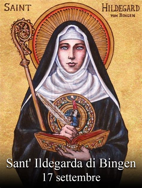 Illustrazione o iconografia classica di Santa Ildegarda di Bingen che riceve visioni divine