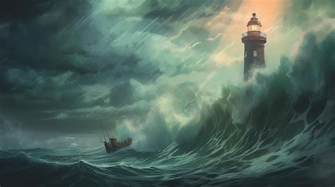 Illustrazione di una nave in tempesta, con una luce divina che irrompe tra le nuvole