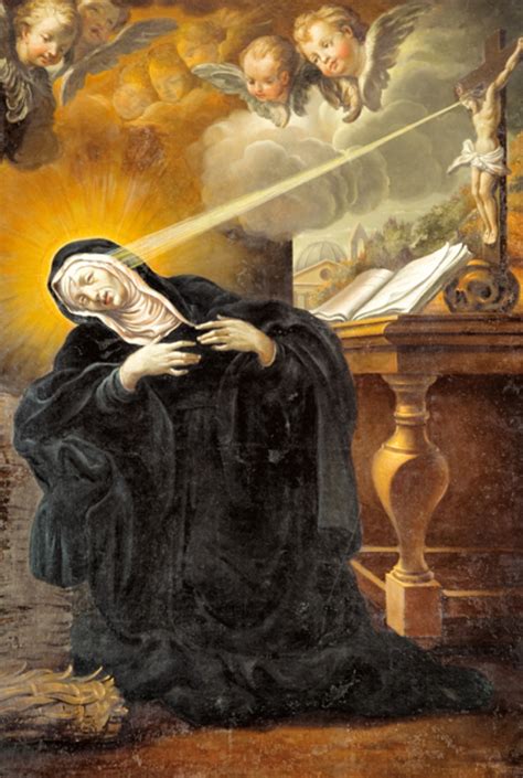 Rappresentazione di Santa Rita che riceve la spina in fronte dal Crocifisso