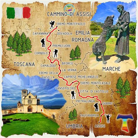 Mappa schematica dei principali percorsi del Cammino di San Francesco