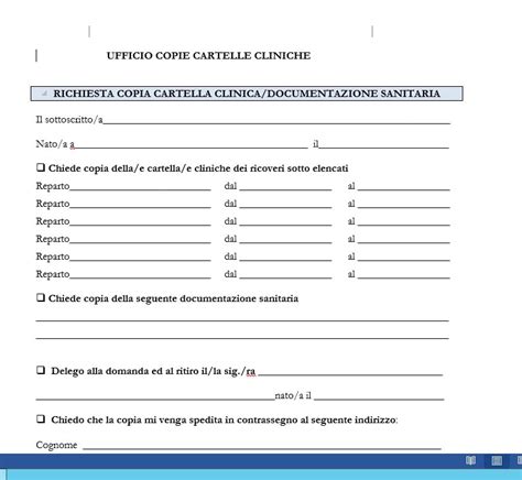 Foto dell'ingresso dell'ufficio documentazione clinica o di un modulo di richiesta cartella clinica